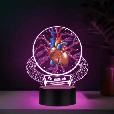 Personalized Anatomical Heart 3D LED Night Light Medical Desk Lamp Gift for Cardiologists, & Heart Surgeon 7 Color Changing Acrylic Lamp for Office, Study Table & Clinic Decor
